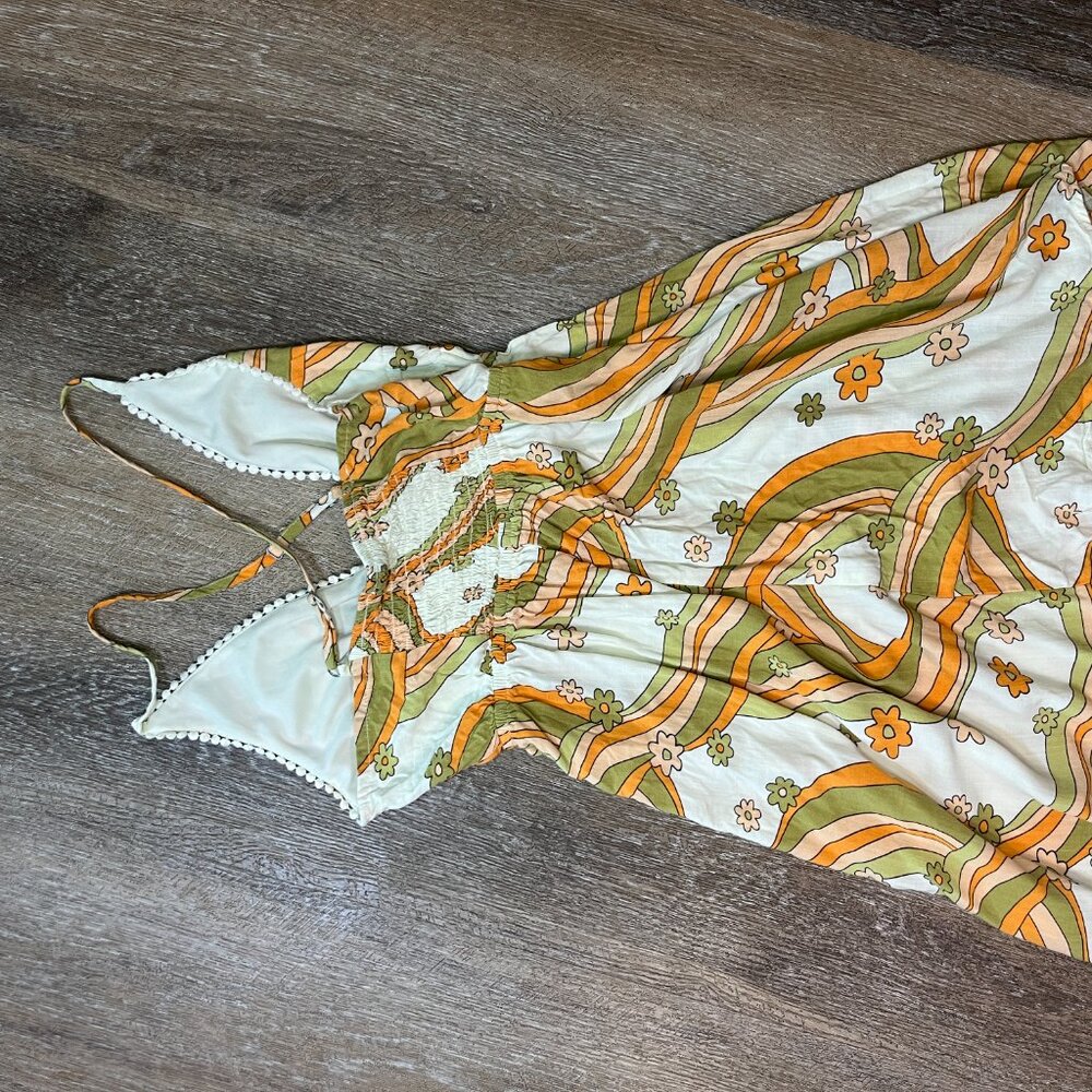 Wild Fable Strappy Mini Dress XS White Green Yellow Retro Floral Boho Summer - Picture 4 of 6